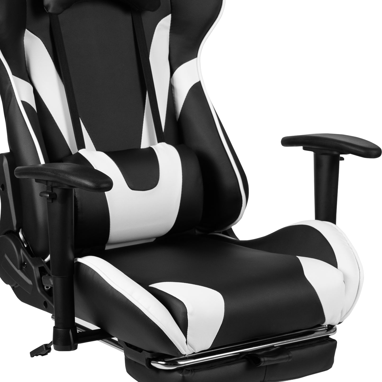 Optis Red Gaming Desk and Black Footrest Reclining Gaming Chair Set with Cup Holder and Headphone Hook Black
