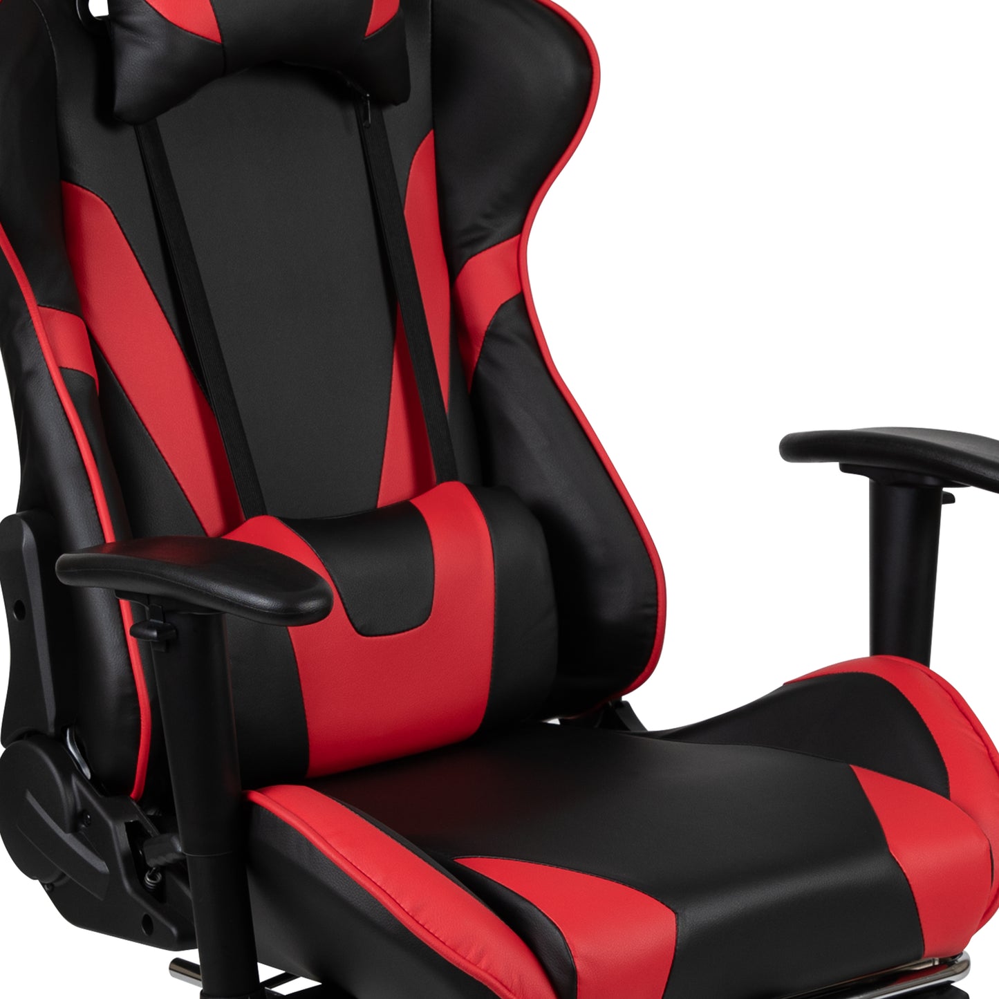 Optis Red Gaming Desk and Red/Black Footrest Reclining Gaming Chair Set with Cup Holder and Headphone Hook Red