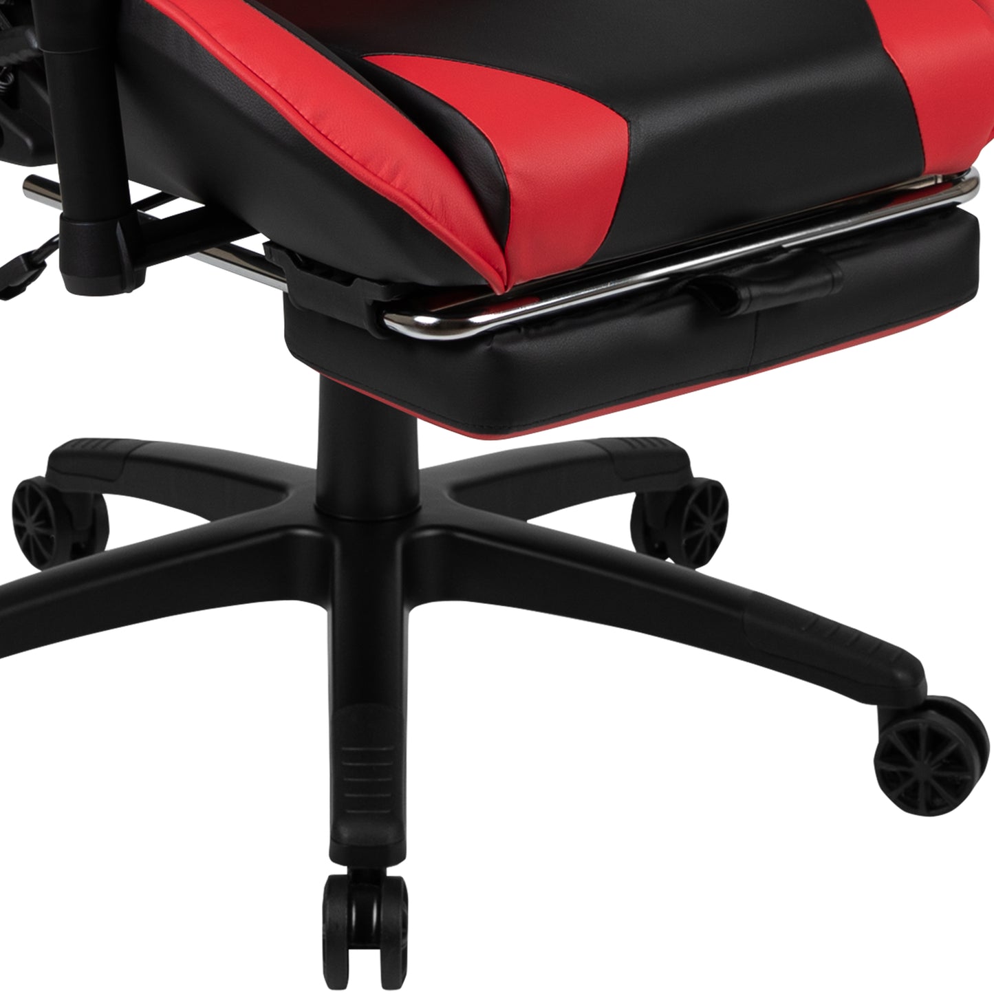 Optis Red Gaming Desk and Red/Black Footrest Reclining Gaming Chair Set with Cup Holder and Headphone Hook Red
