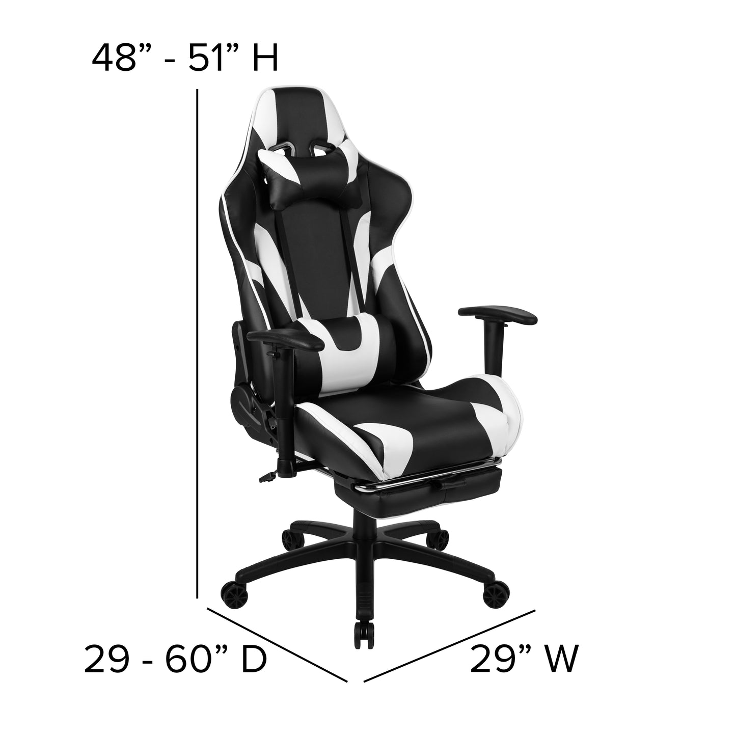 Optis Black Gaming Desk and Black Footrest Reclining Gaming Chair Set with Cup Holder, Headphone Hook, and Monitor/Smartphone Stand Black BLN-X30RSG1031-BK-GG