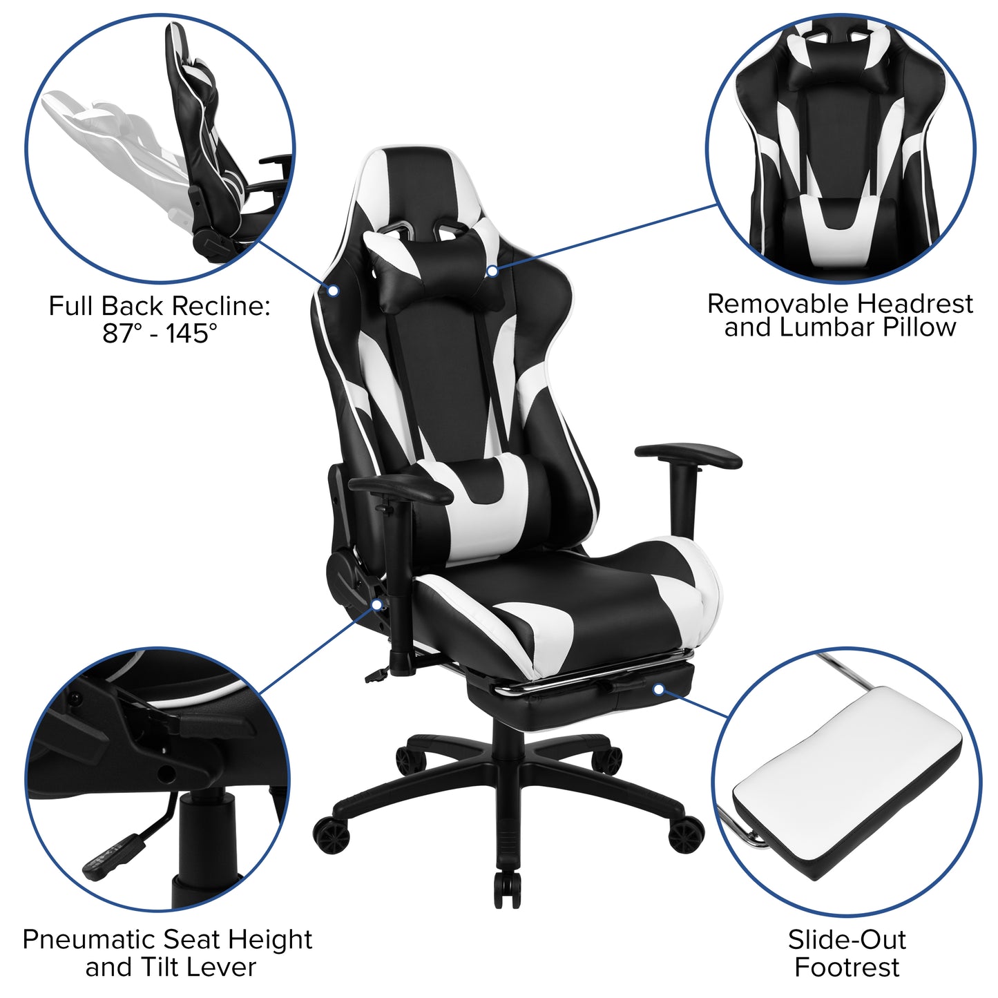 Optis Black Gaming Desk and Black Footrest Reclining Gaming Chair Set with Cup Holder, Headphone Hook, and Monitor/Smartphone Stand Black BLN-X30RSG1031-BK-GG
