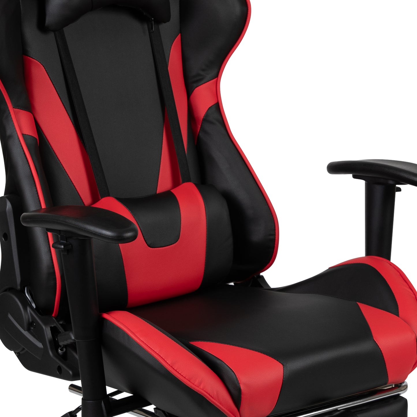 Black Gaming Desk and Red/Black Footrest Reclining Gaming Chair Set with Cup Holder, Headphone Hook, & Monitor/Smartphone Stand Red