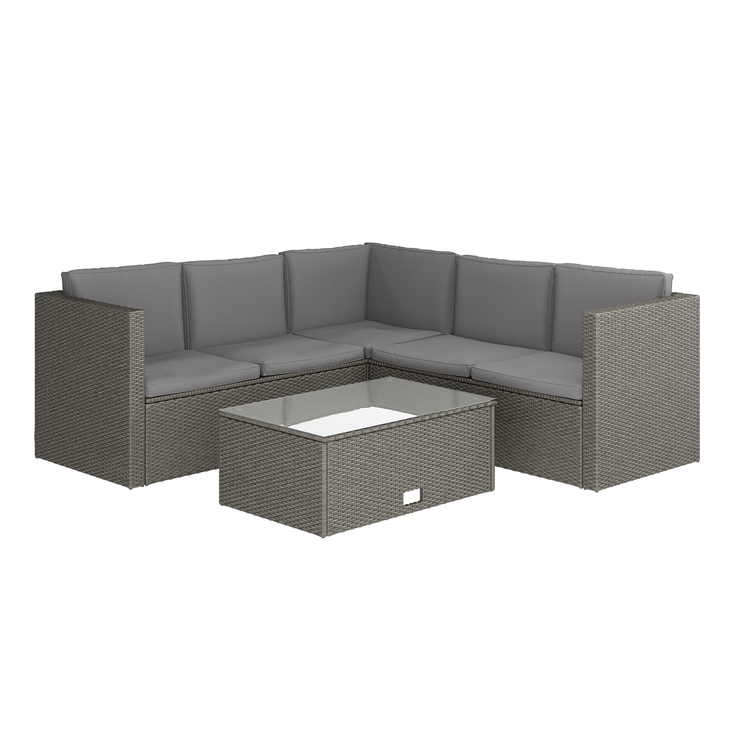 Roan Indoor/Outdoor L-Shaped Sectional with Coffee Table in Gray Wicker PE Rattan with Gray Cushions Gray Cushions/Gray Frame BN-WS404-GY-GY-GG