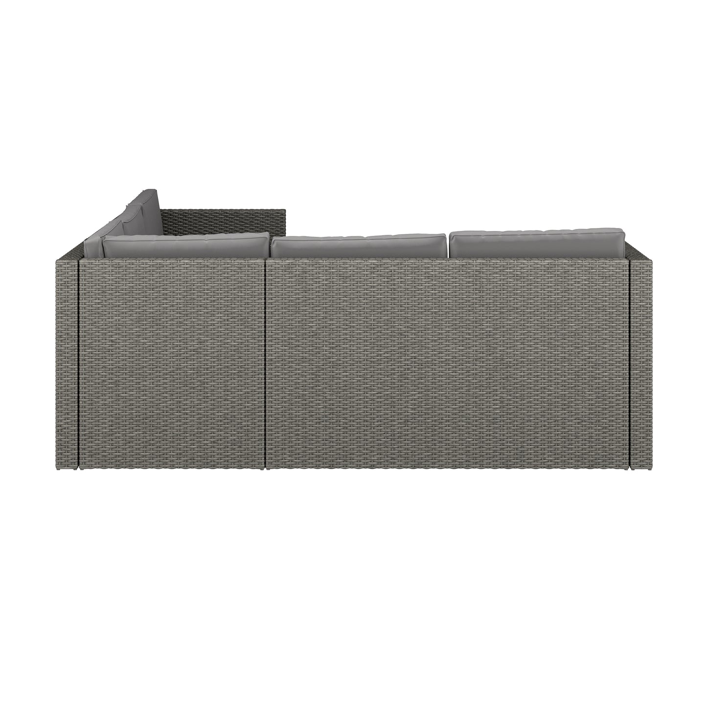 Roan Indoor/Outdoor L-Shaped Sectional with Coffee Table in Gray Wicker PE Rattan with Gray Cushions Gray Cushions/Gray Frame BN-WS404-GY-GY-GG