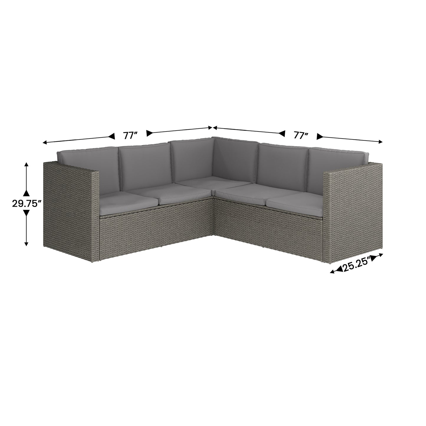 Roan Indoor/Outdoor L-Shaped Sectional with Coffee Table in Gray Wicker PE Rattan with Gray Cushions Gray Cushions/Gray Frame BN-WS404-GY-GY-GG