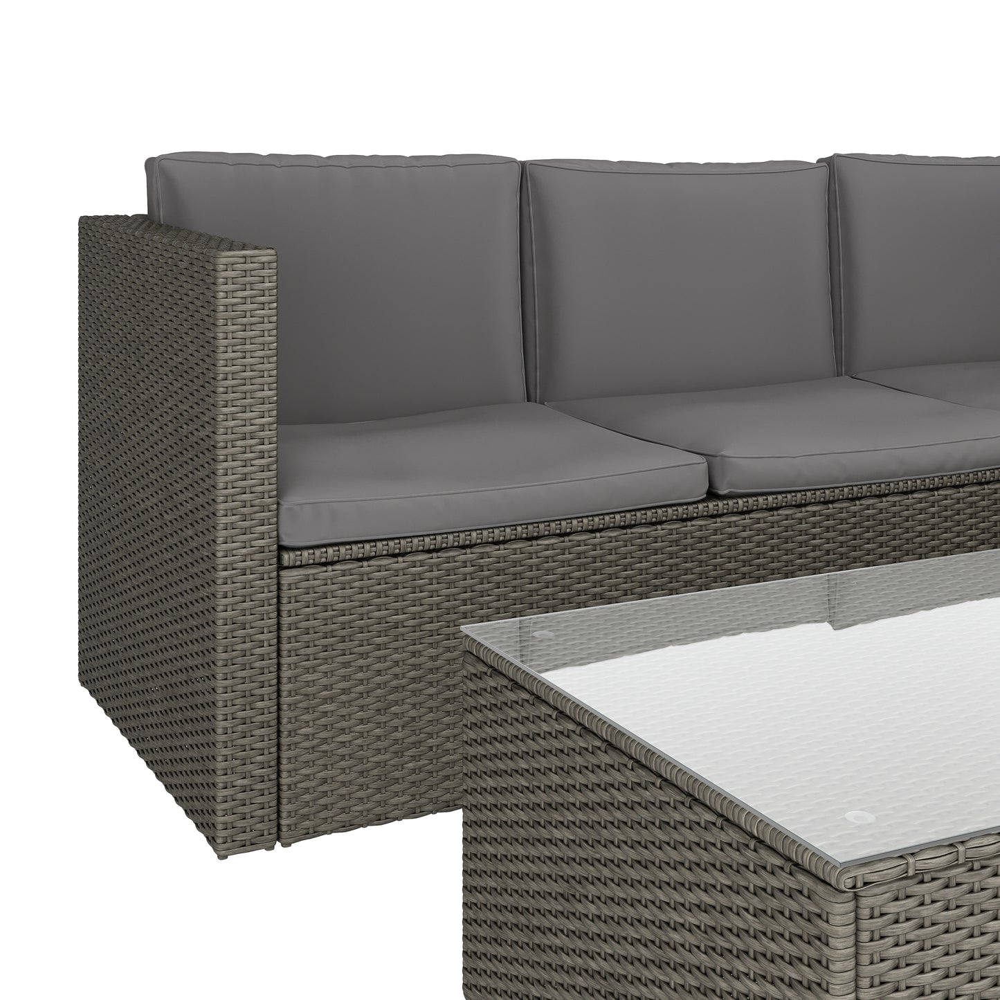 Roan Indoor/Outdoor L-Shaped Sectional with Coffee Table in Gray Wicker PE Rattan with Gray Cushions Gray Cushions/Gray Frame BN-WS404-GY-GY-GG