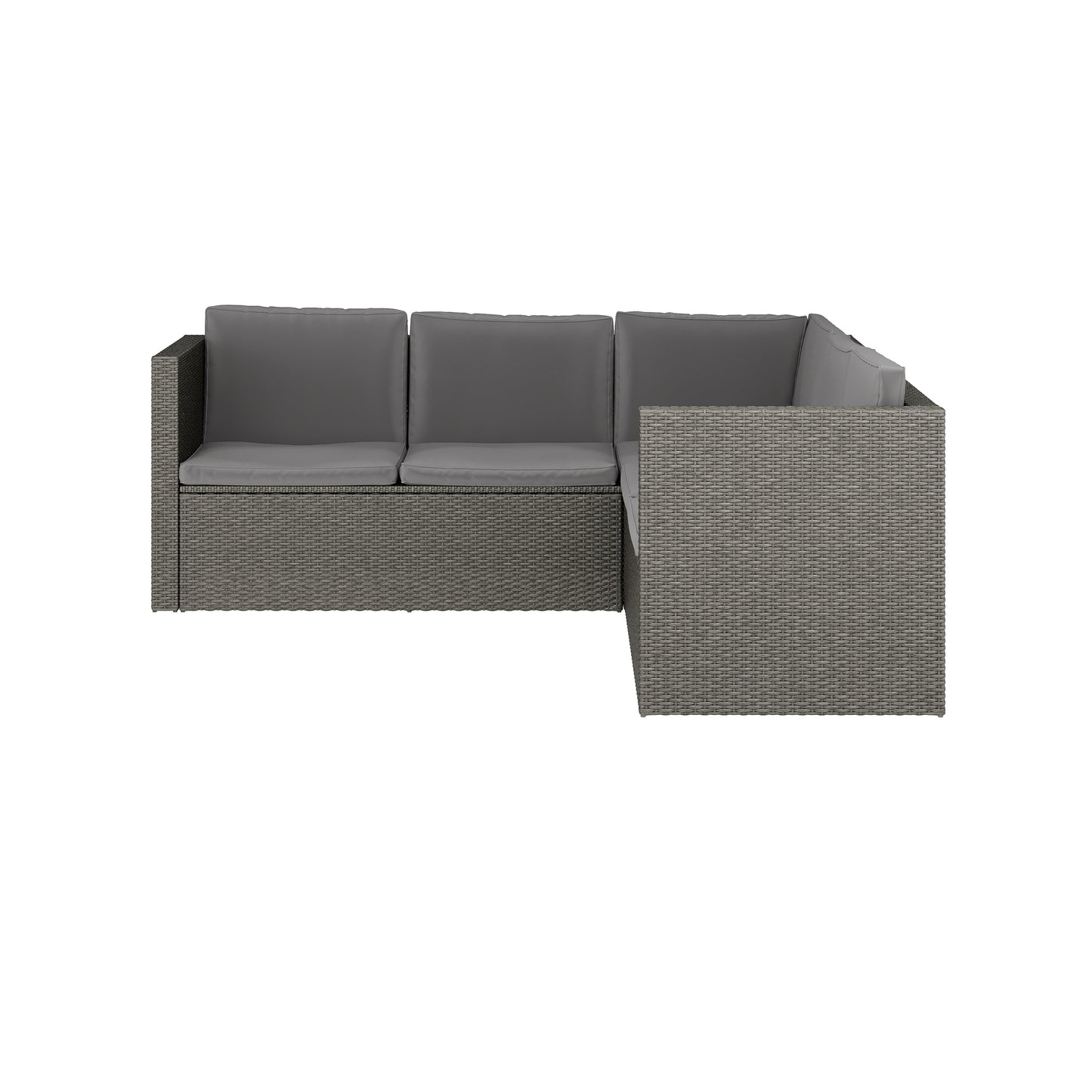 Roan Indoor/Outdoor L-Shaped Sectional with Coffee Table in Gray Wicker PE Rattan with Gray Cushions Gray Cushions/Gray Frame BN-WS404-GY-GY-GG