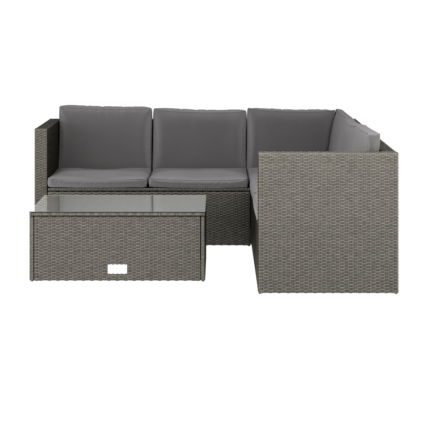 Roan Indoor/Outdoor L-Shaped Sectional with Coffee Table in Gray Wicker PE Rattan with Gray Cushions Gray Cushions/Gray Frame BN-WS404-GY-GY-GG