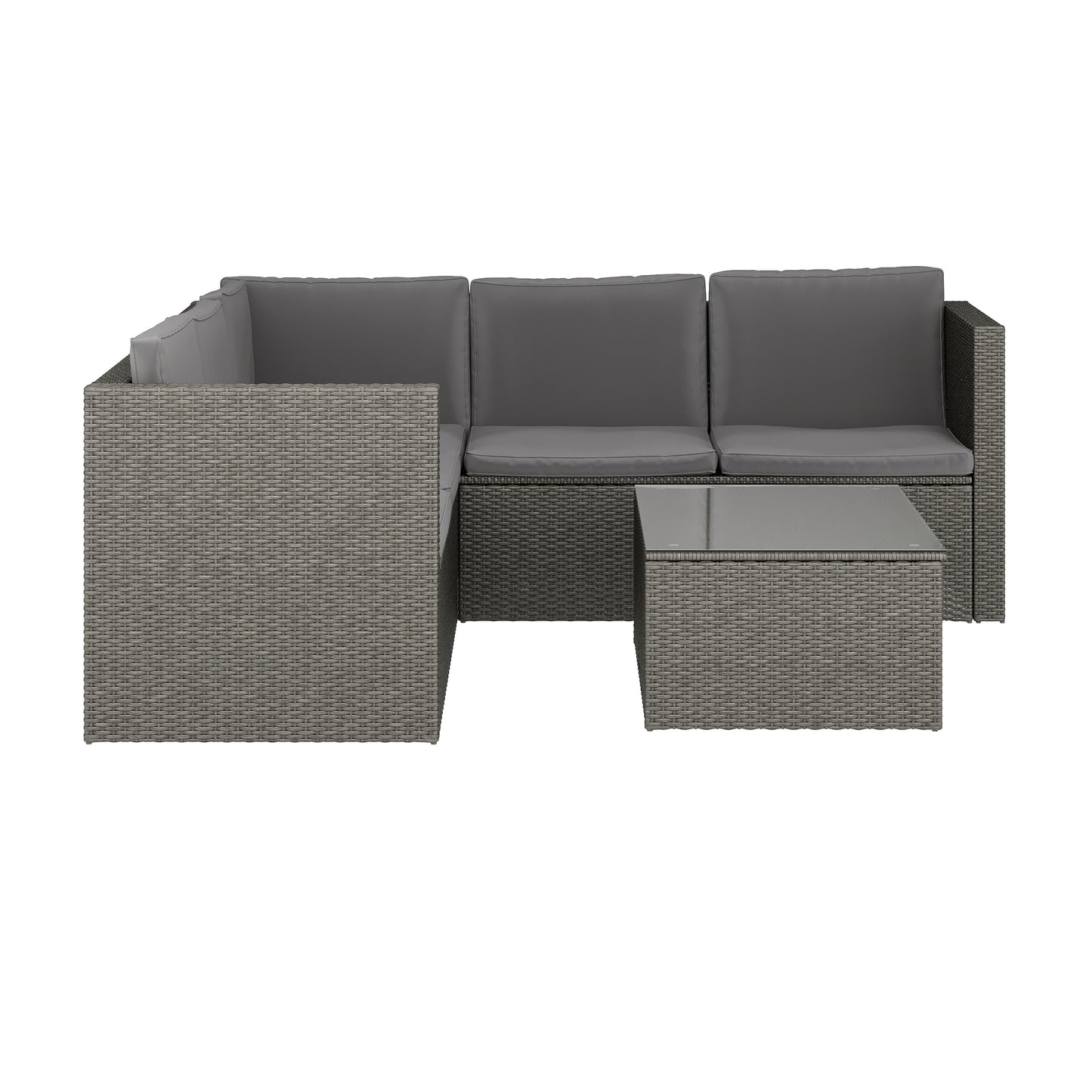 Roan Indoor/Outdoor L-Shaped Sectional with Coffee Table in Gray Wicker PE Rattan with Gray Cushions Gray Cushions/Gray Frame BN-WS404-GY-GY-GG