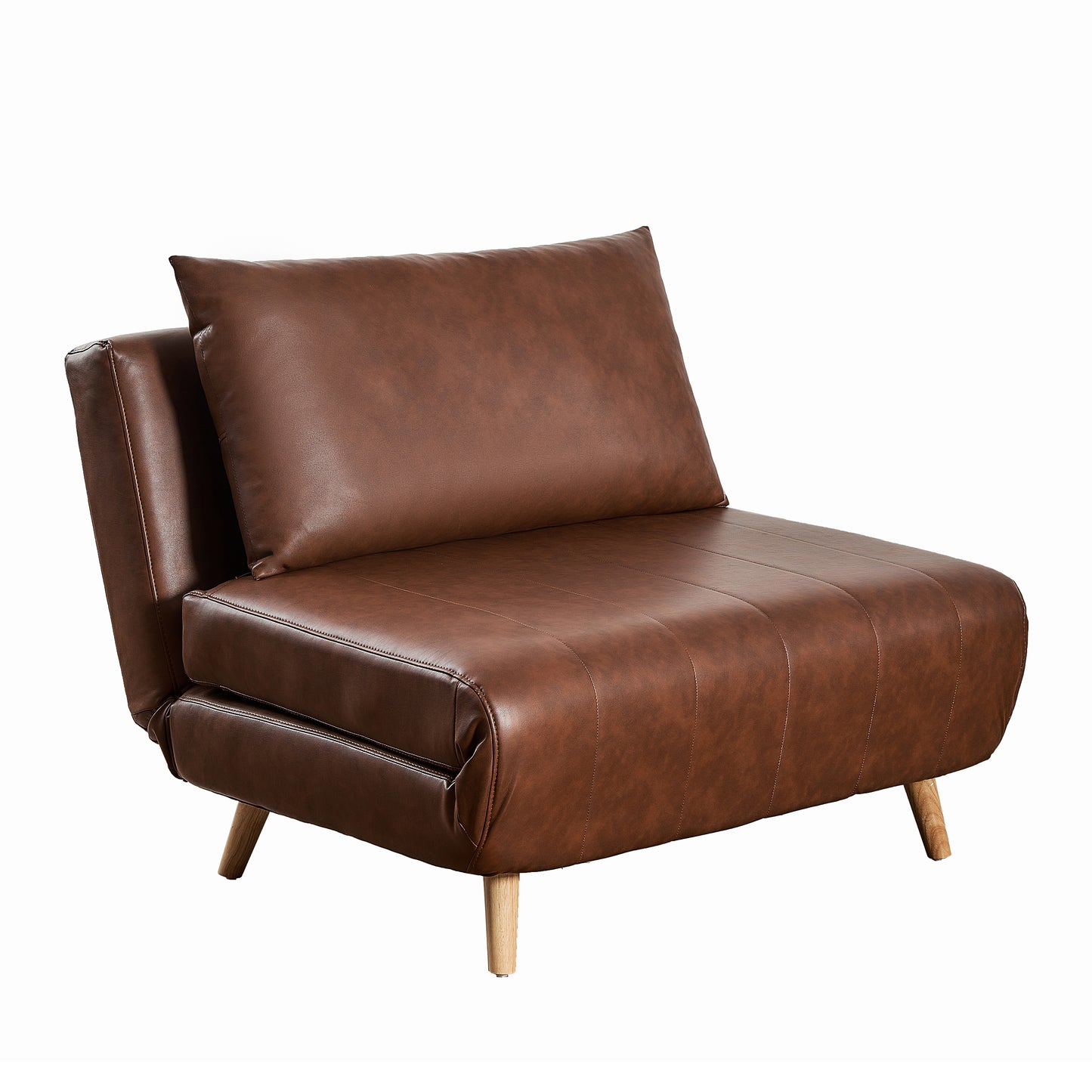 Shaw Convertible Tri-Fold Sleeper Chair with Pillow - Multifunctional Adjustable Sleeper - Channel Stitching - Hideaway Legs - Brown LeatherSoft Brown
