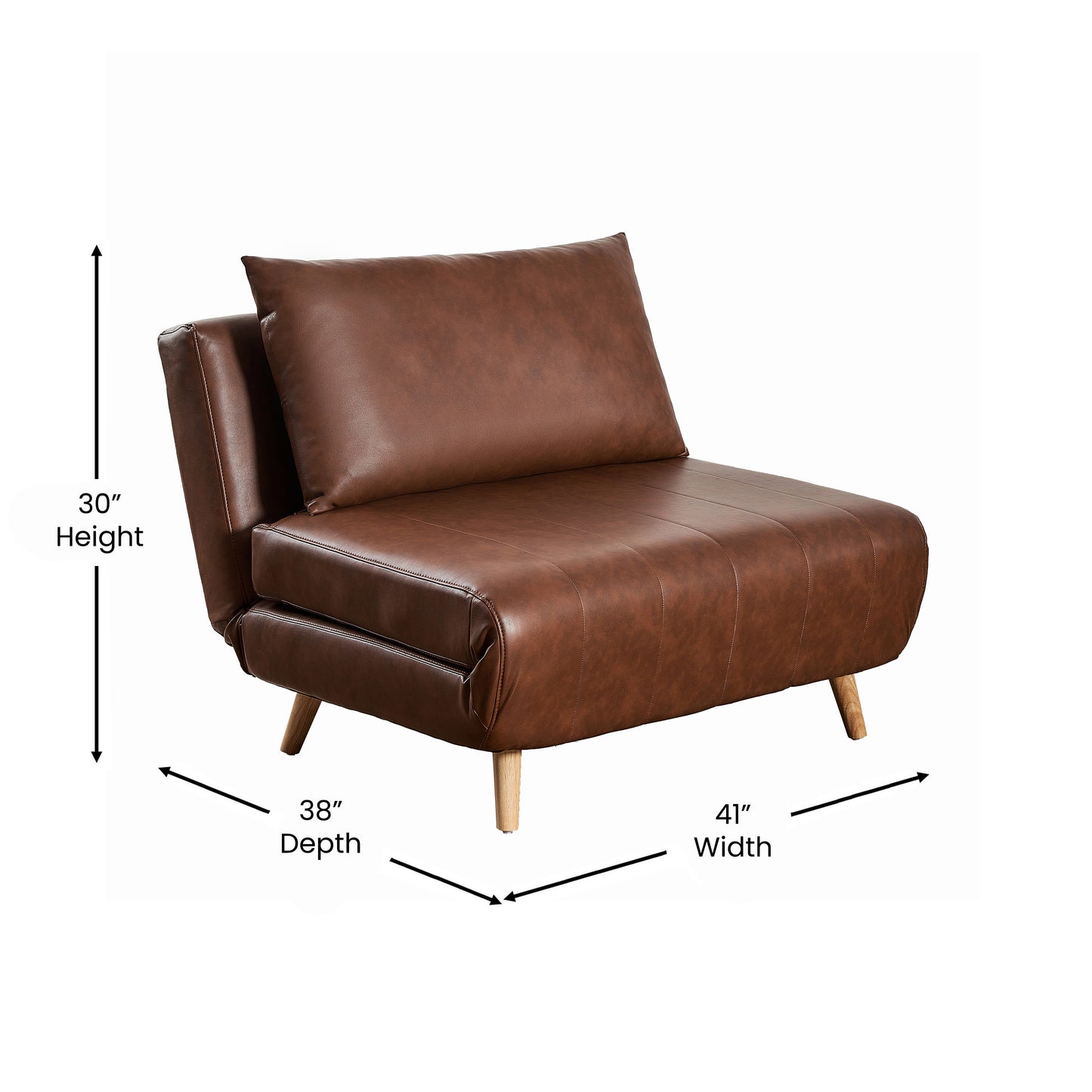 Shaw Convertible Tri-Fold Sleeper Chair with Pillow - Multifunctional Adjustable Sleeper - Channel Stitching - Hideaway Legs - Brown LeatherSoft Brown