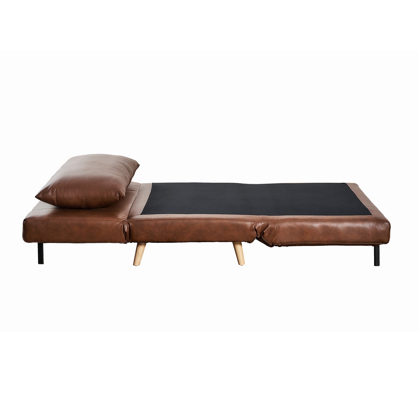 Shaw Convertible Tri-Fold Sleeper Chair with Pillow - Multifunctional Adjustable Sleeper - Channel Stitching - Hideaway Legs - Brown LeatherSoft Brown