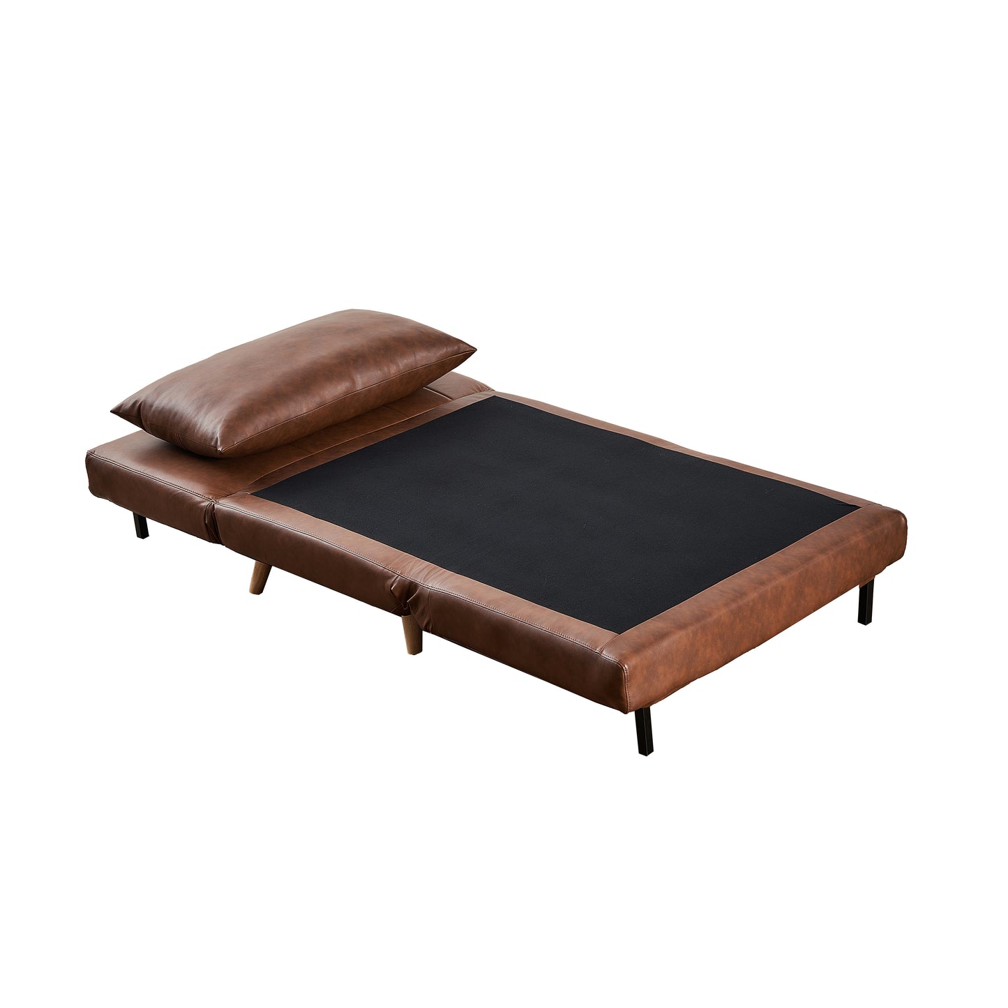 Shaw Convertible Tri-Fold Sleeper Chair with Pillow - Multifunctional Adjustable Sleeper - Channel Stitching - Hideaway Legs - Brown LeatherSoft Brown