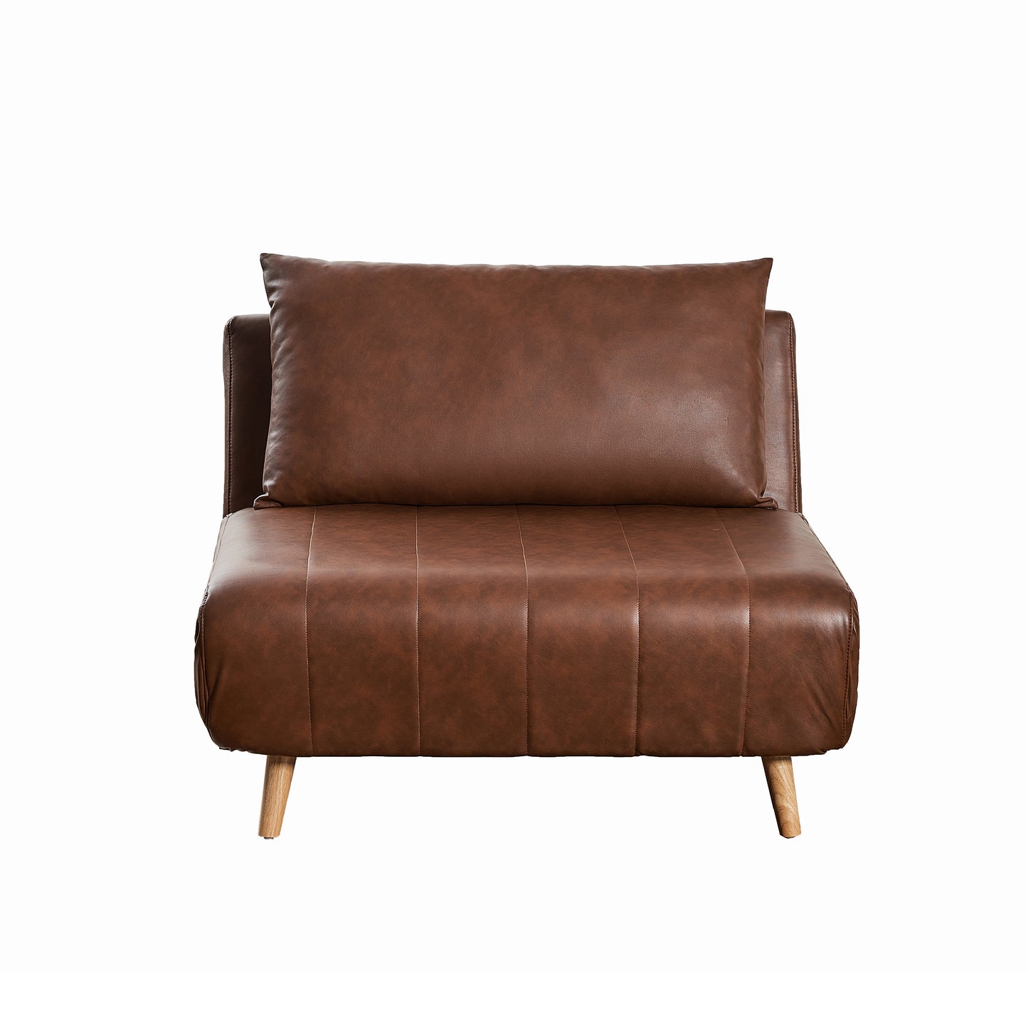 Shaw Convertible Tri-Fold Sleeper Chair with Pillow - Multifunctional Adjustable Sleeper - Channel Stitching - Hideaway Legs - Brown LeatherSoft Brown