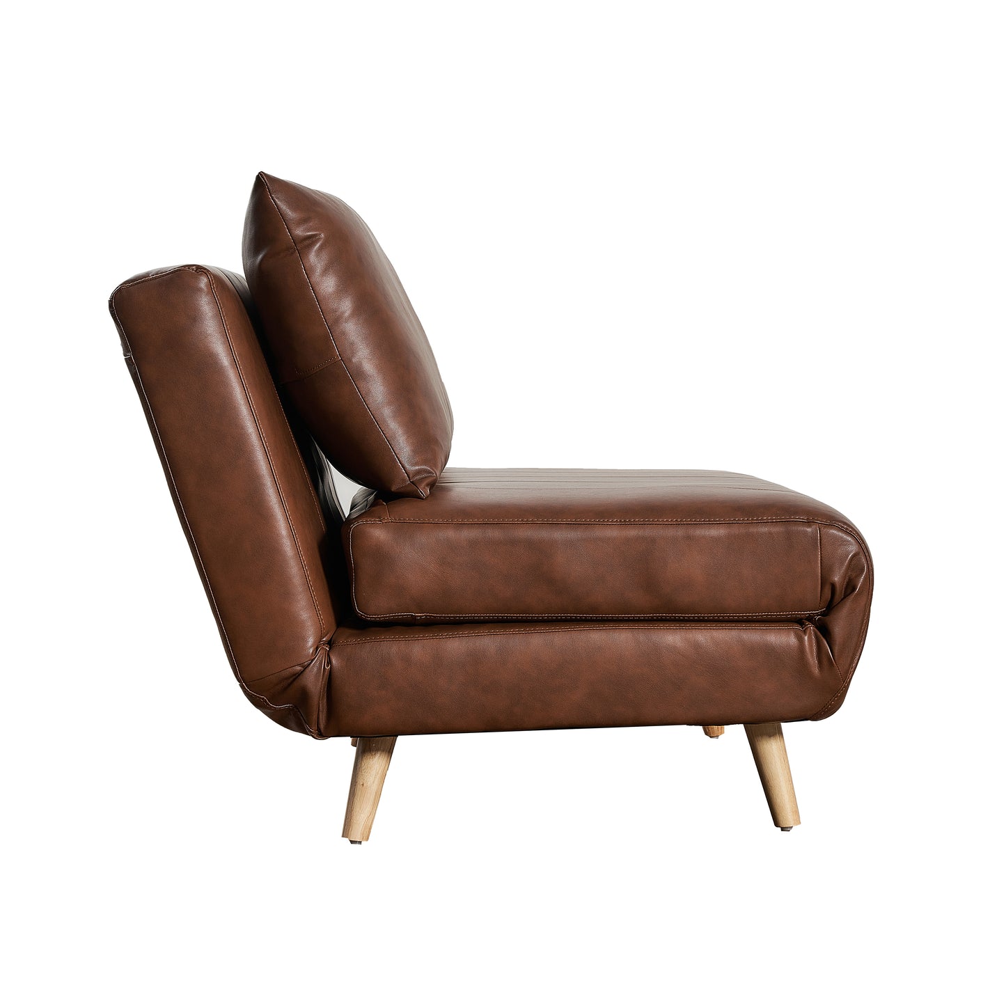 Shaw Convertible Tri-Fold Sleeper Chair with Pillow - Multifunctional Adjustable Sleeper - Channel Stitching - Hideaway Legs - Brown LeatherSoft Brown