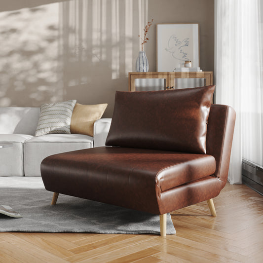 Shaw Convertible Tri-Fold Sleeper Chair with Pillow - Multifunctional Adjustable Sleeper - Channel Stitching - Hideaway Legs - Brown LeatherSoft Brown BO-BS-BS031-BRN-GG