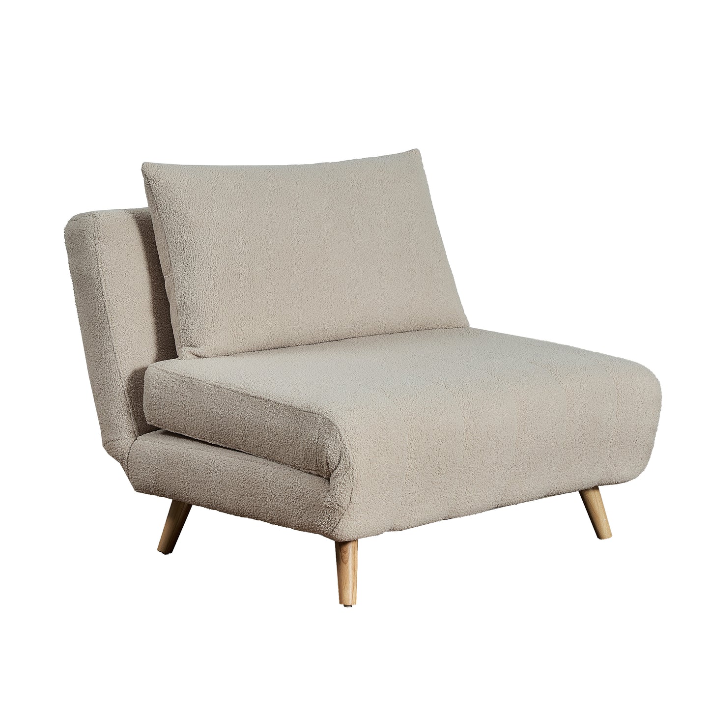 Shaw Convertible Tri-Fold Chair with Pillow - Multifunctional Adjustable Sleeper - Channel Stitching-Removable Legs - Cream Boucle Cream