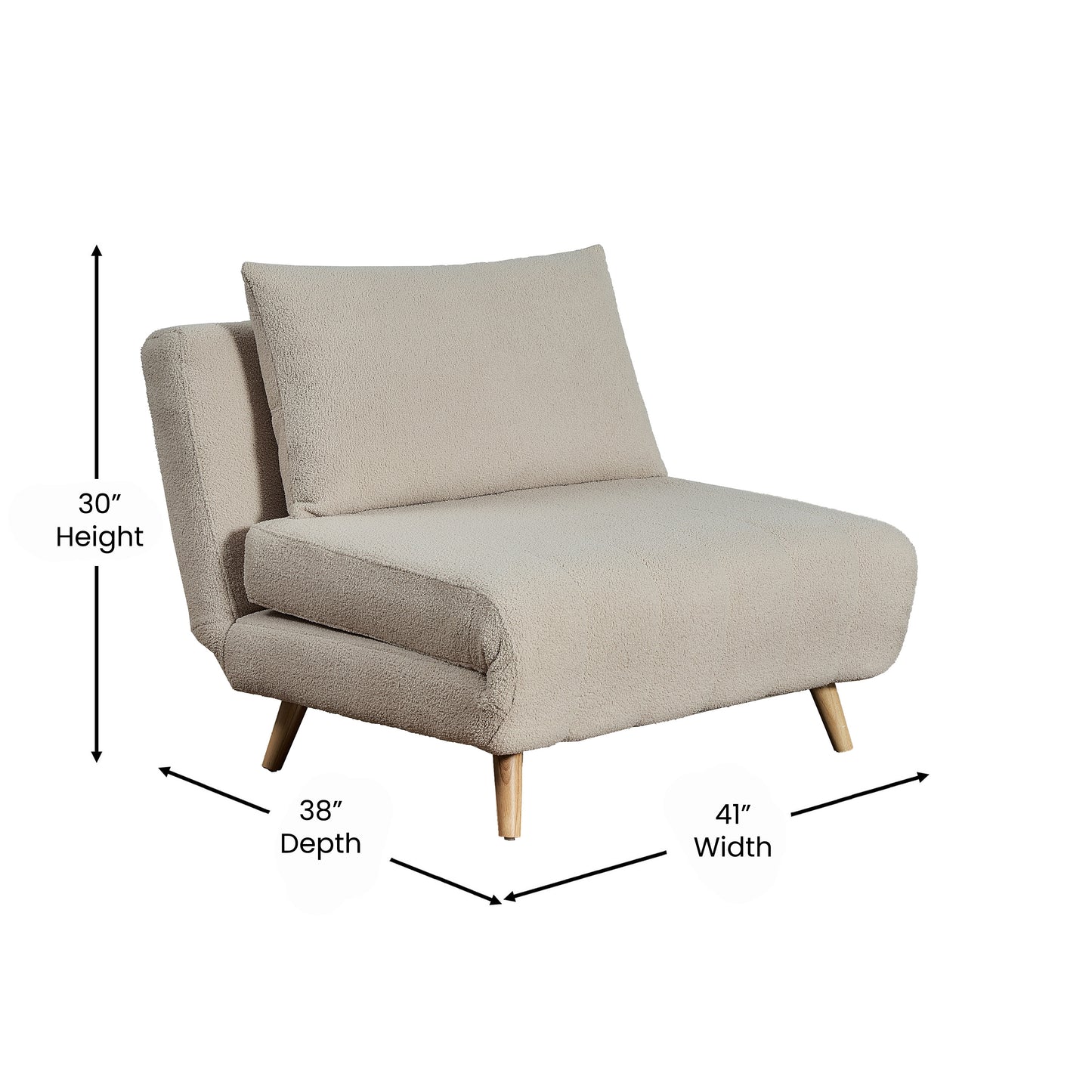 Shaw Convertible Tri-Fold Chair with Pillow - Multifunctional Adjustable Sleeper - Channel Stitching-Removable Legs - Cream Boucle Cream