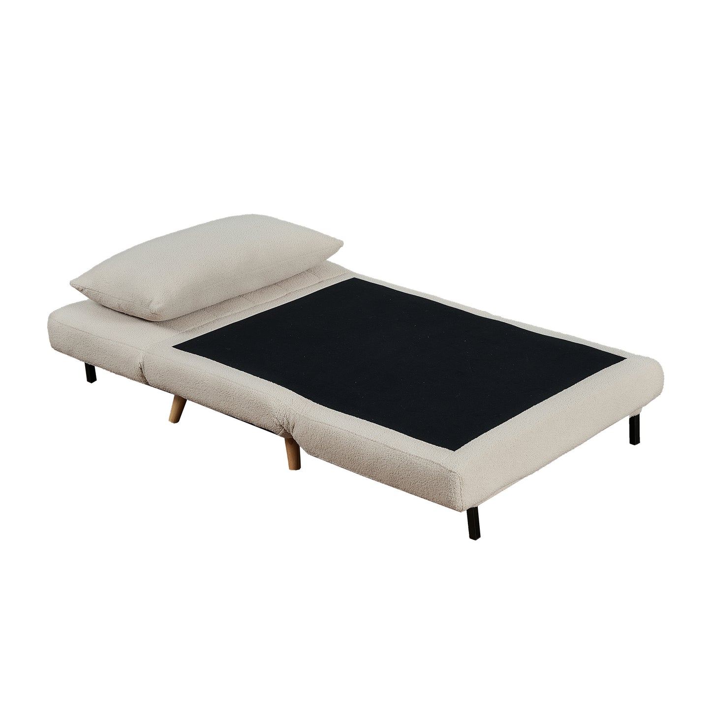 Shaw Convertible Tri-Fold Chair with Pillow - Multifunctional Adjustable Sleeper - Channel Stitching-Removable Legs - Cream Boucle Cream