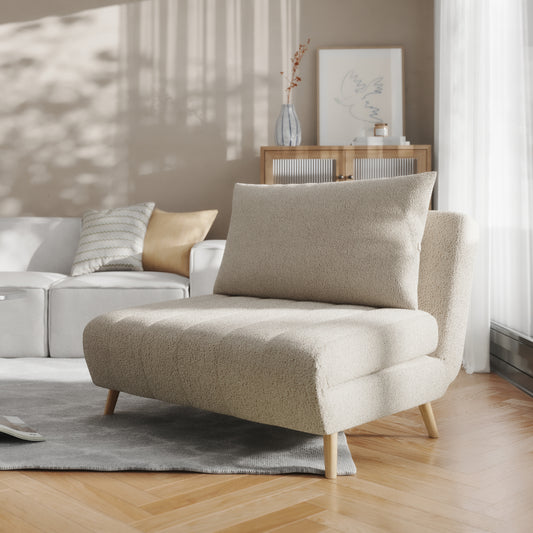 Shaw Convertible Tri-Fold Chair with Pillow - Multifunctional Adjustable Sleeper - Channel Stitching-Removable Legs - Cream Boucle Cream BO-BS-BS031-CRMBCL-GG