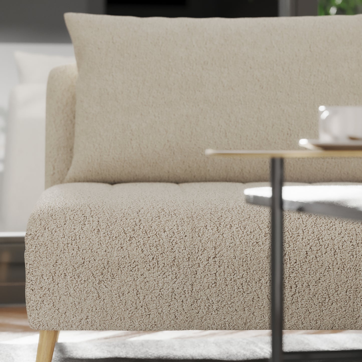 Shaw Convertible Tri-Fold Chair with Pillow - Multifunctional Adjustable Sleeper - Channel Stitching-Removable Legs - Cream Boucle Cream