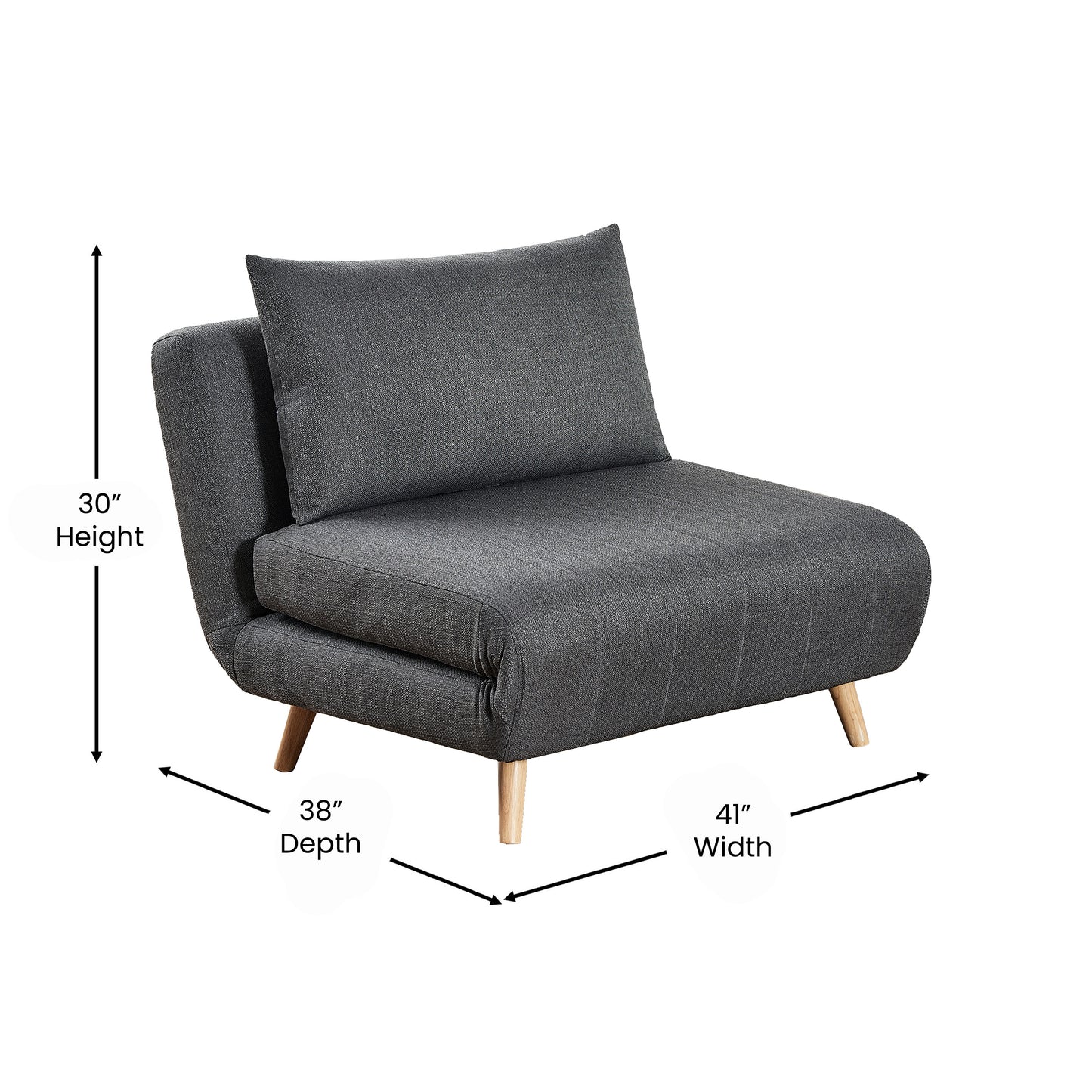 Shaw Convertible Tri-Fold Sleeper Chair with Pillow, Multifunctional Adjustable Sleeper with Channel Stitching and Hideaway Legs in Dark Gray Dark Gray