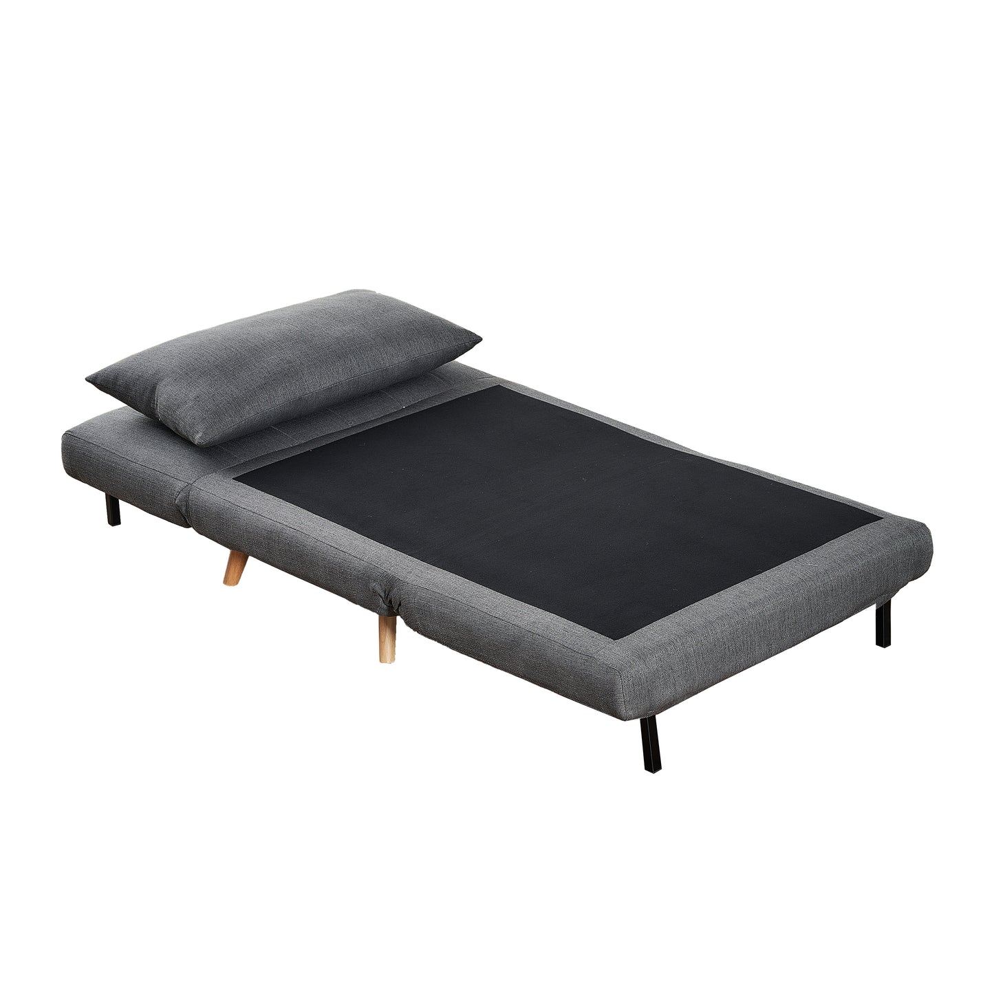 Shaw Convertible Tri-Fold Sleeper Chair with Pillow, Multifunctional Adjustable Sleeper with Channel Stitching and Hideaway Legs in Dark Gray Dark Gray