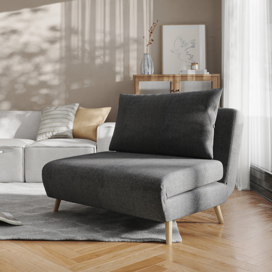 Shaw Convertible Tri-Fold Sleeper Chair with Pillow, Multifunctional Adjustable Sleeper with Channel Stitching and Hideaway Legs in Dark Gray Dark Gray BO-BS-BS031-DKGRY-GG