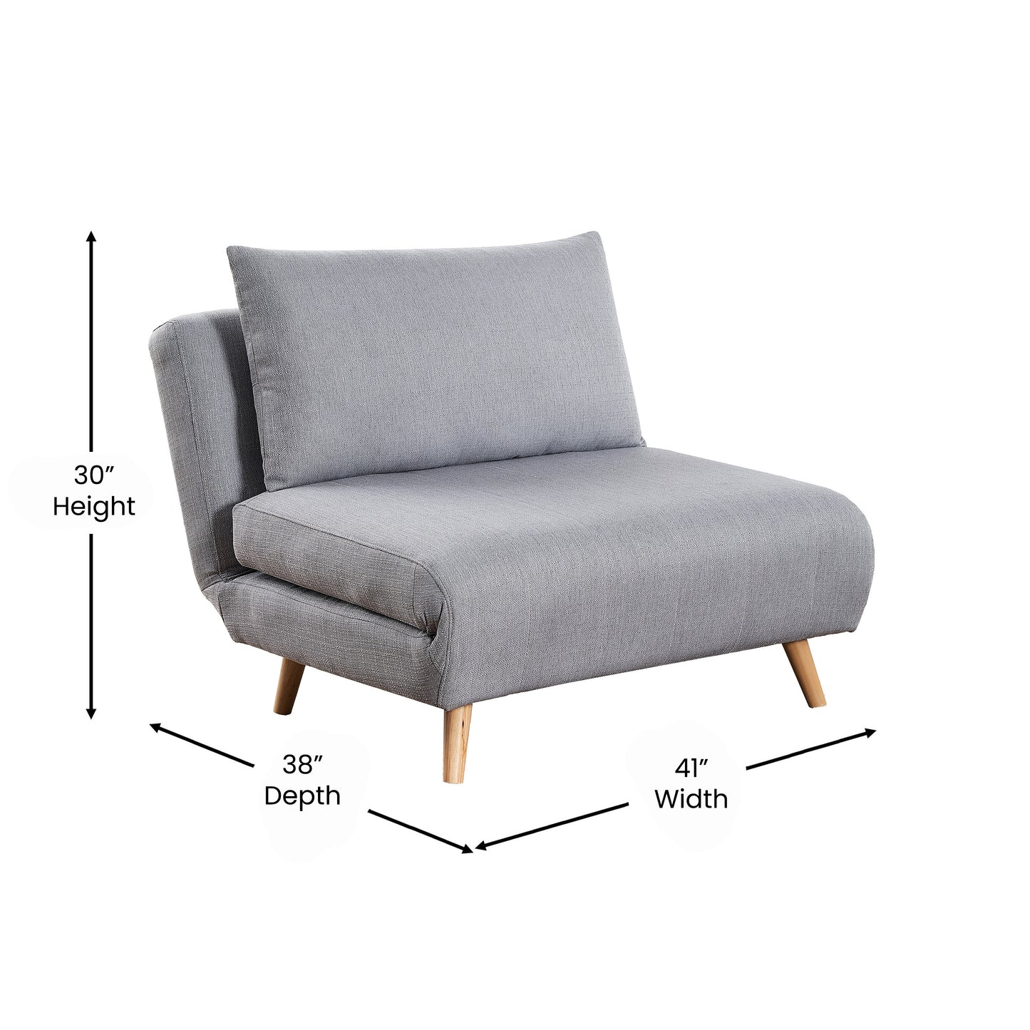Shaw Convertible Tri-Fold Sleeper Chair with Pillow, Multifunctional Adjustable Sleeper with Channel Stitching and Hideaway Legs in Light Gray Light Gray