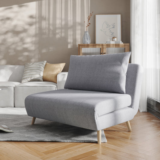 Shaw Convertible Tri-Fold Sleeper Chair with Pillow, Multifunctional Adjustable Sleeper with Channel Stitching and Hideaway Legs in Light Gray Light Gray BO-BS-BS031-LTGRY-GG