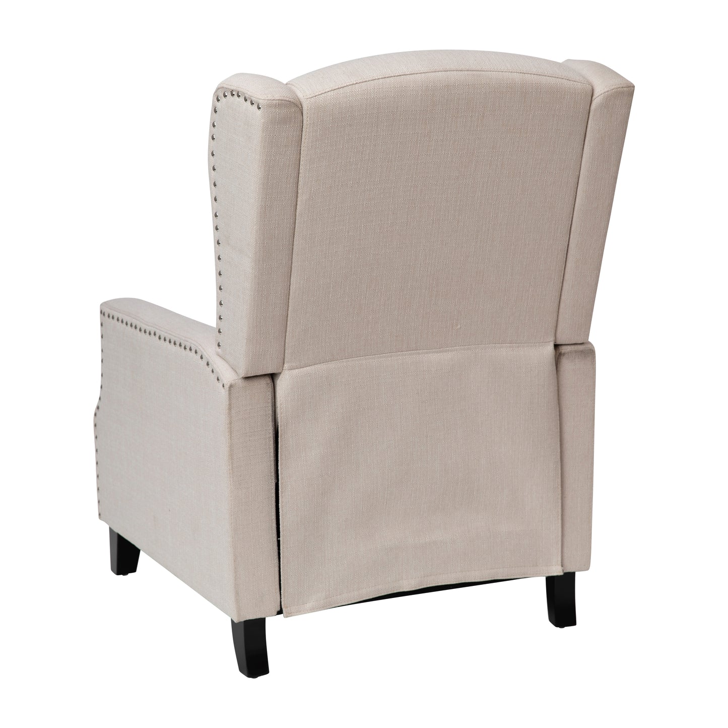 Prescott Traditional Style Slim Push Back Recliner Chair-Wingback Recliner with Cream Fabric Upholstery-Accent Nail Trim Cream