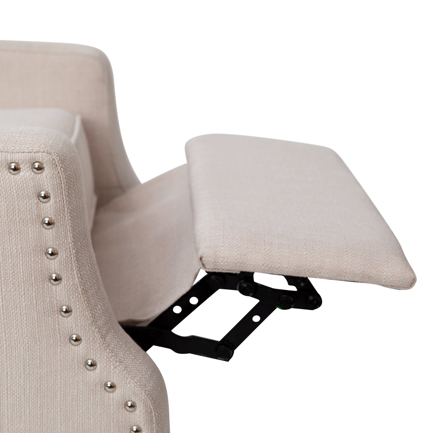 Prescott Traditional Style Slim Push Back Recliner Chair-Wingback Recliner with Cream Fabric Upholstery-Accent Nail Trim Cream