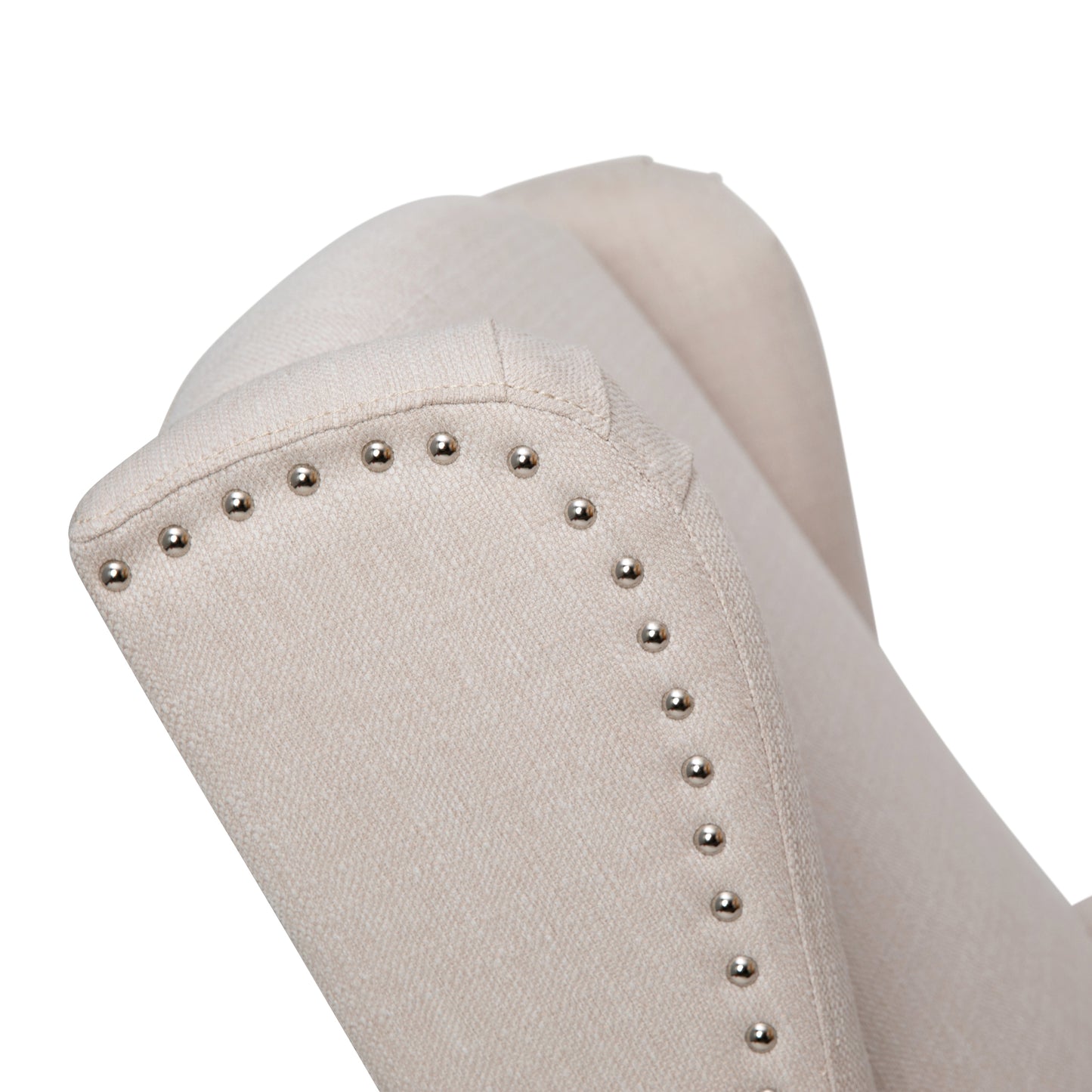 Prescott Traditional Style Slim Push Back Recliner Chair-Wingback Recliner with Cream Fabric Upholstery-Accent Nail Trim Cream