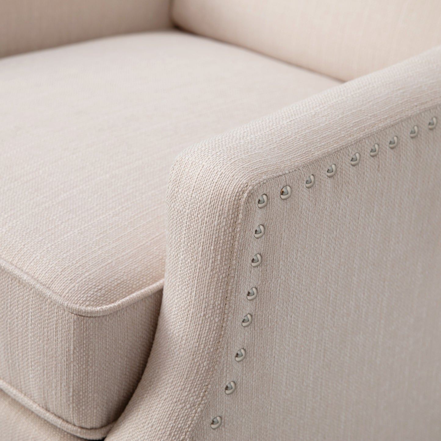 Prescott Traditional Style Slim Push Back Recliner Chair-Wingback Recliner with Cream Fabric Upholstery-Accent Nail Trim Cream