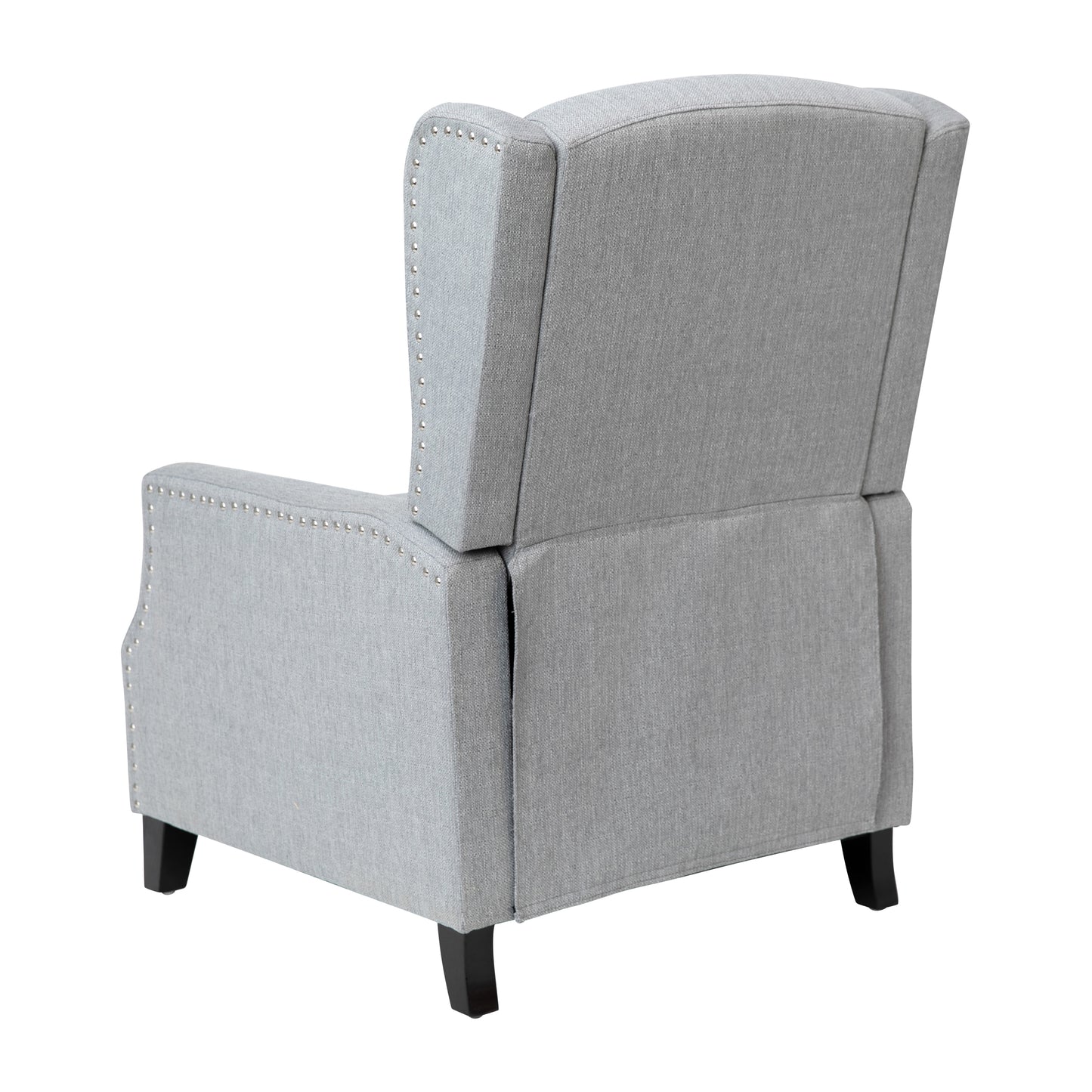 Prescott Traditional Style Slim Push Back Recliner Chair-Wingback Recliner with Gray Polyester Fabric Upholstery-Accent Nail Trim Gray
