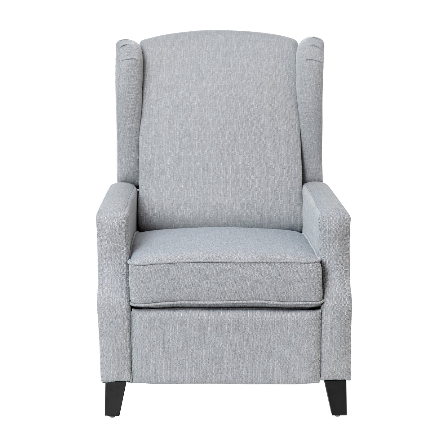 Prescott Traditional Style Slim Push Back Recliner Chair-Wingback Recliner with Gray Polyester Fabric Upholstery-Accent Nail Trim Gray