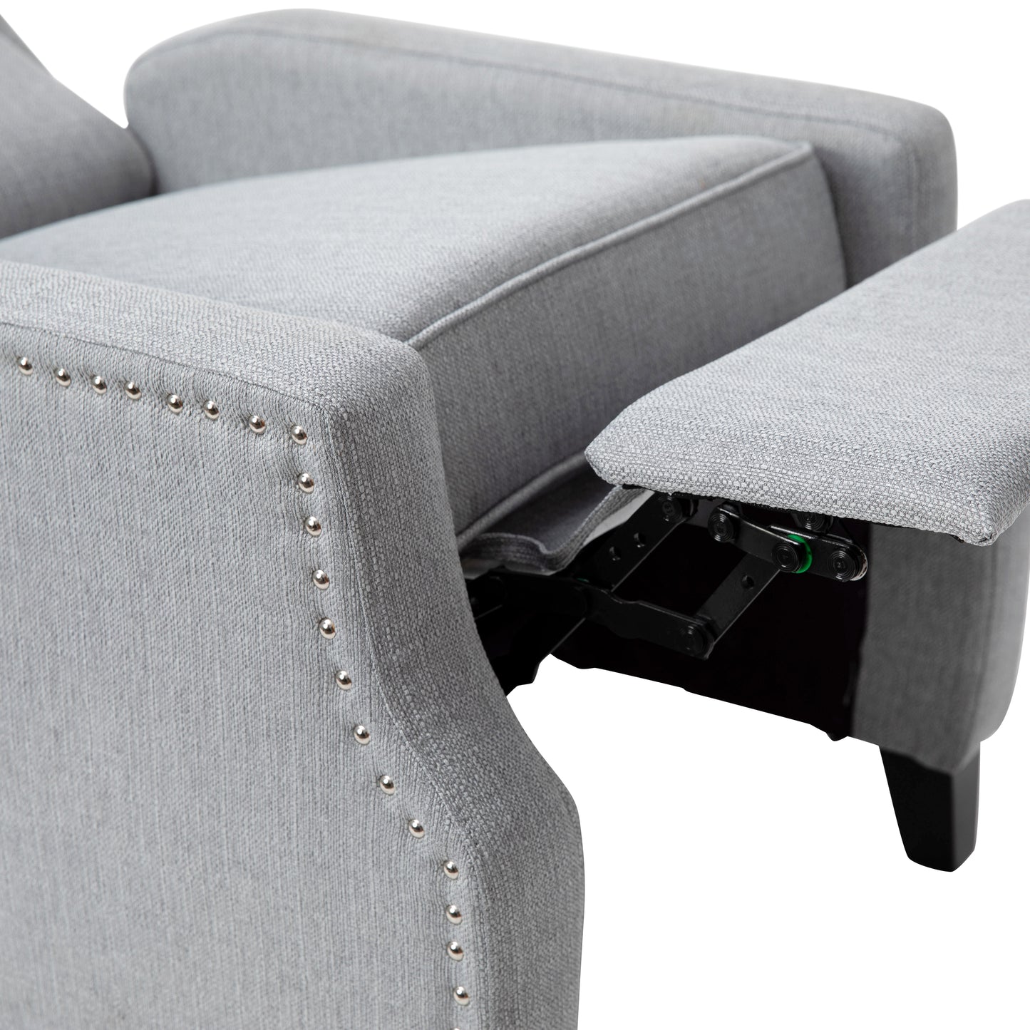 Prescott Traditional Style Slim Push Back Recliner Chair-Wingback Recliner with Gray Polyester Fabric Upholstery-Accent Nail Trim Gray