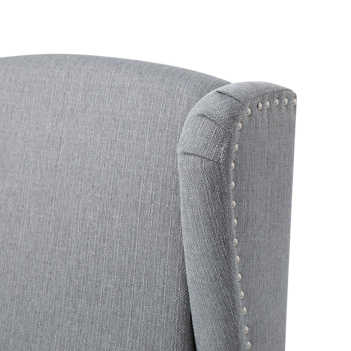 Prescott Traditional Style Slim Push Back Recliner Chair-Wingback Recliner with Gray Polyester Fabric Upholstery-Accent Nail Trim Gray