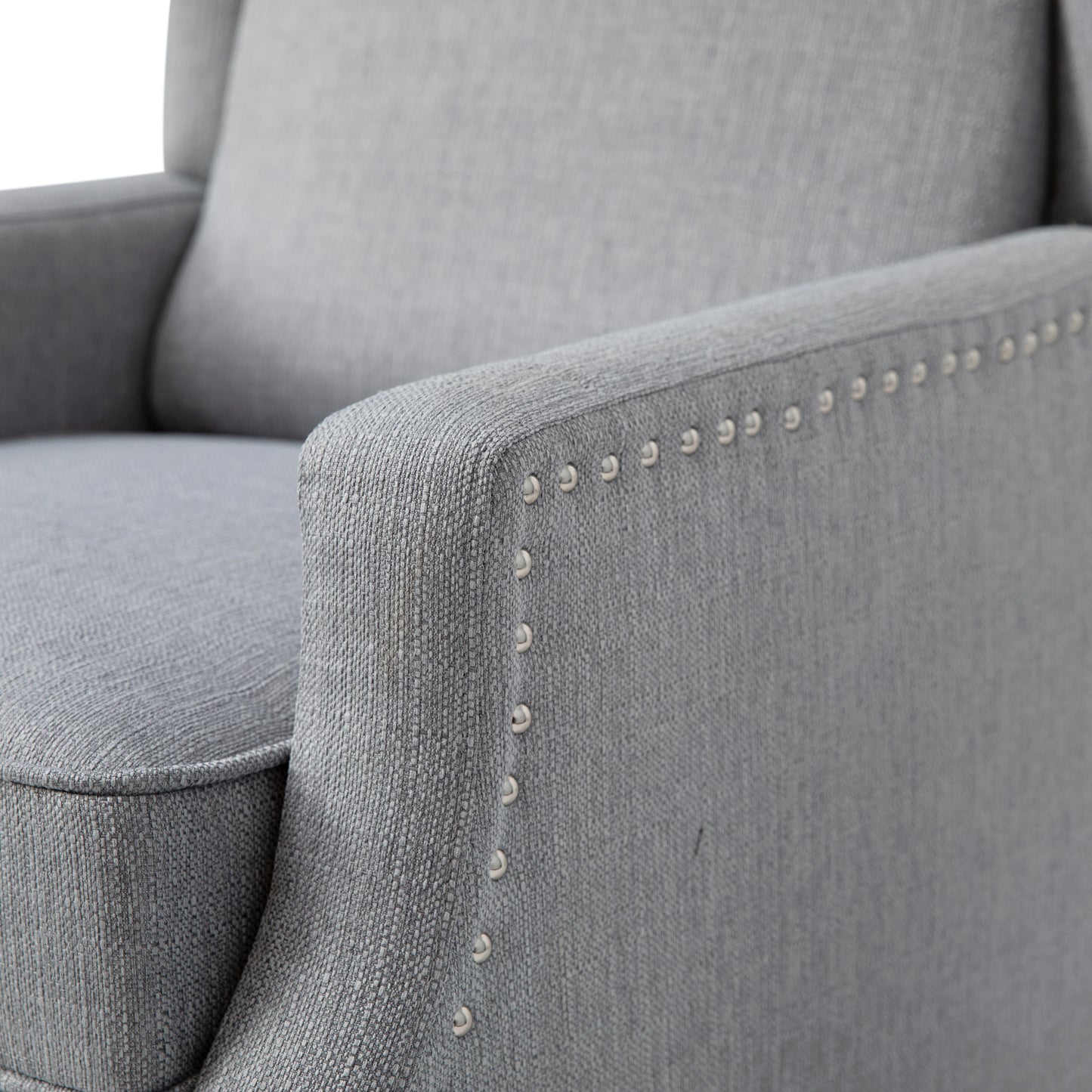Prescott Traditional Style Slim Push Back Recliner Chair-Wingback Recliner with Gray Polyester Fabric Upholstery-Accent Nail Trim Gray