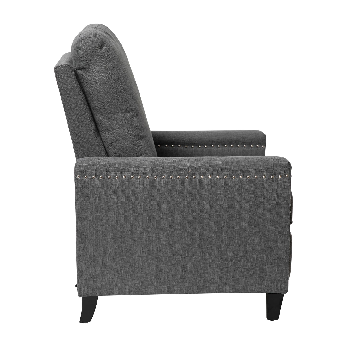 Carson Transitional Style Push Back Recliner Chair - Pillow Back Recliner - Gray Fabric Upholstery - Accent Nail Trim Gray
