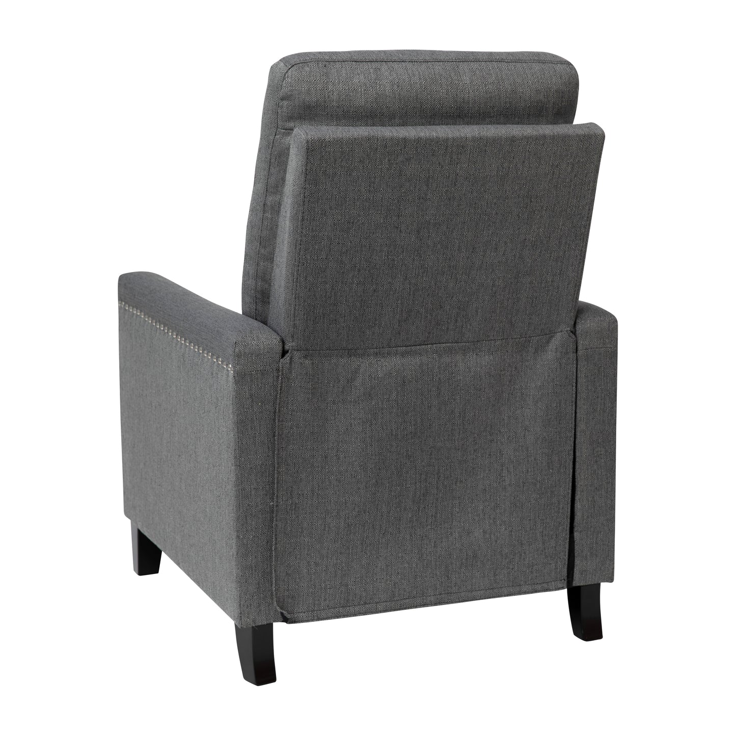 Carson Transitional Style Push Back Recliner Chair - Pillow Back Recliner - Gray Fabric Upholstery - Accent Nail Trim Gray