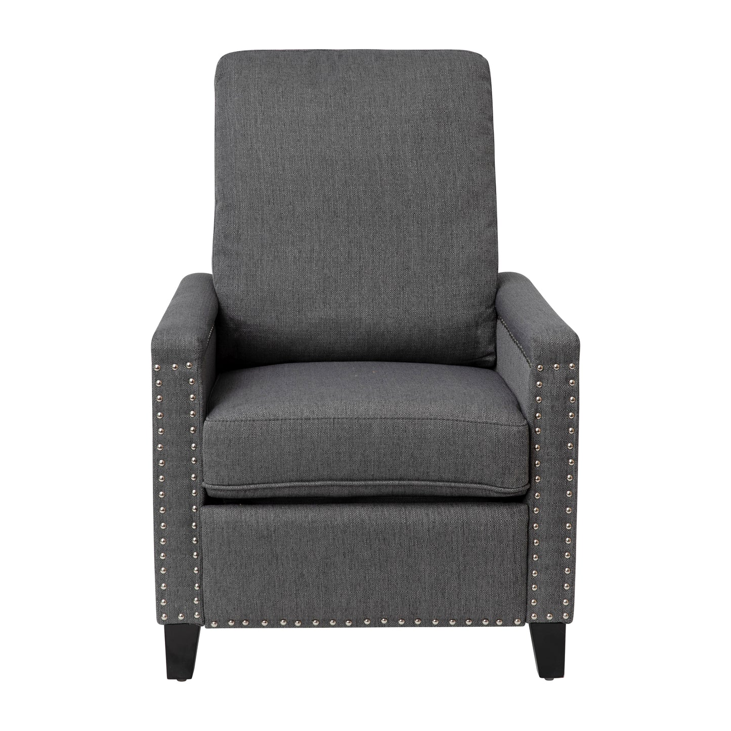 Carson Transitional Style Push Back Recliner Chair - Pillow Back Recliner - Gray Fabric Upholstery - Accent Nail Trim Gray