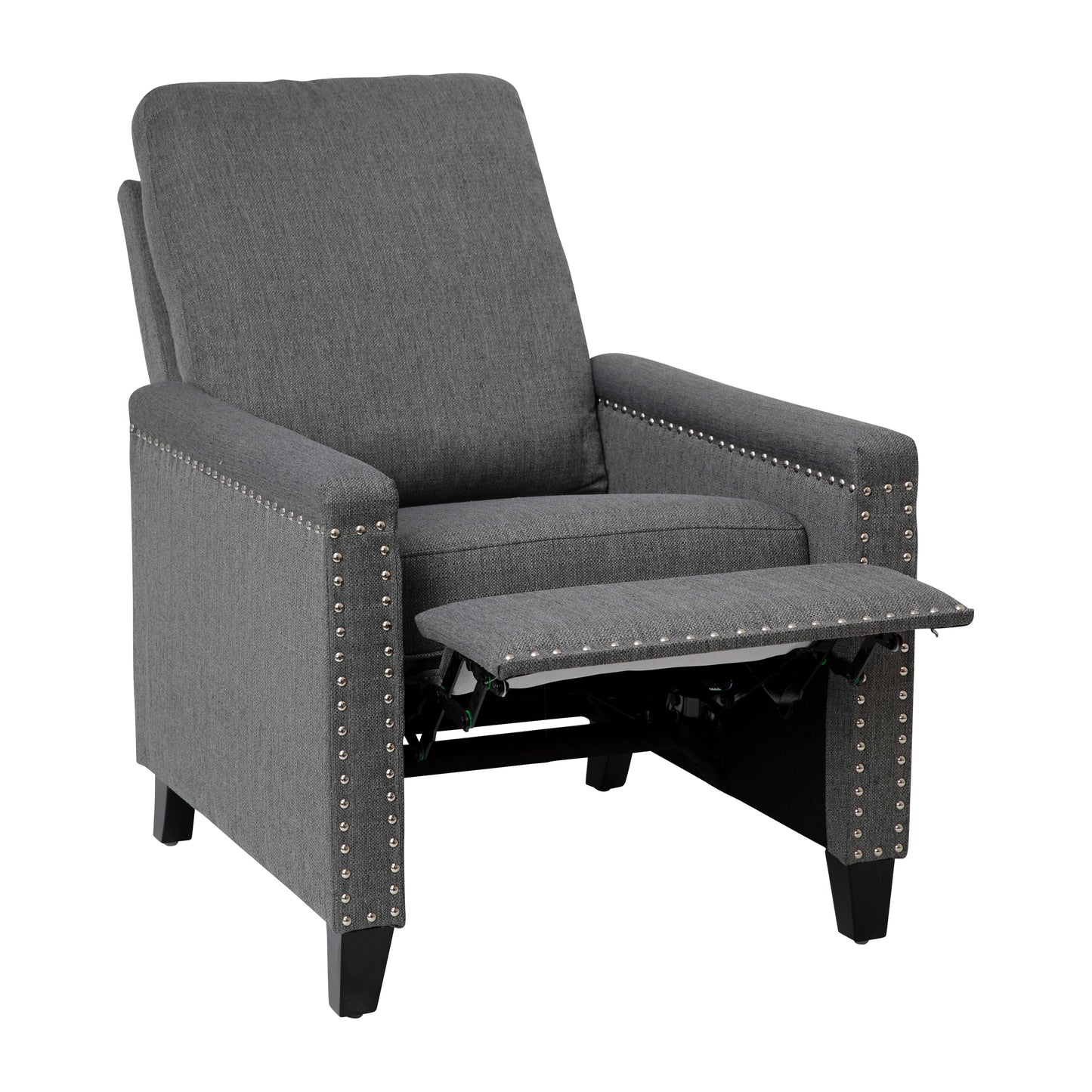 Carson Transitional Style Push Back Recliner Chair - Pillow Back Recliner - Gray Fabric Upholstery - Accent Nail Trim Gray