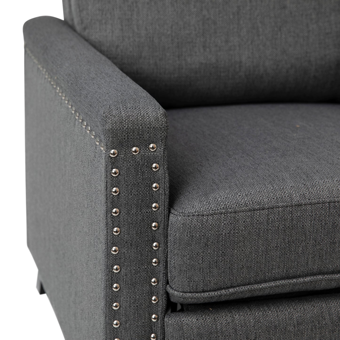 Carson Transitional Style Push Back Recliner Chair - Pillow Back Recliner - Gray Fabric Upholstery - Accent Nail Trim Gray