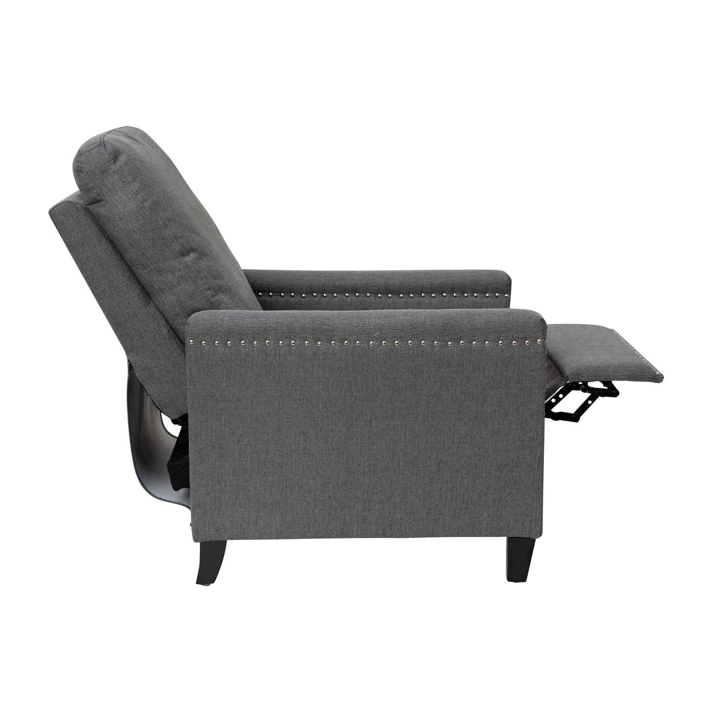 Carson Transitional Style Push Back Recliner Chair - Pillow Back Recliner - Gray Fabric Upholstery - Accent Nail Trim Gray
