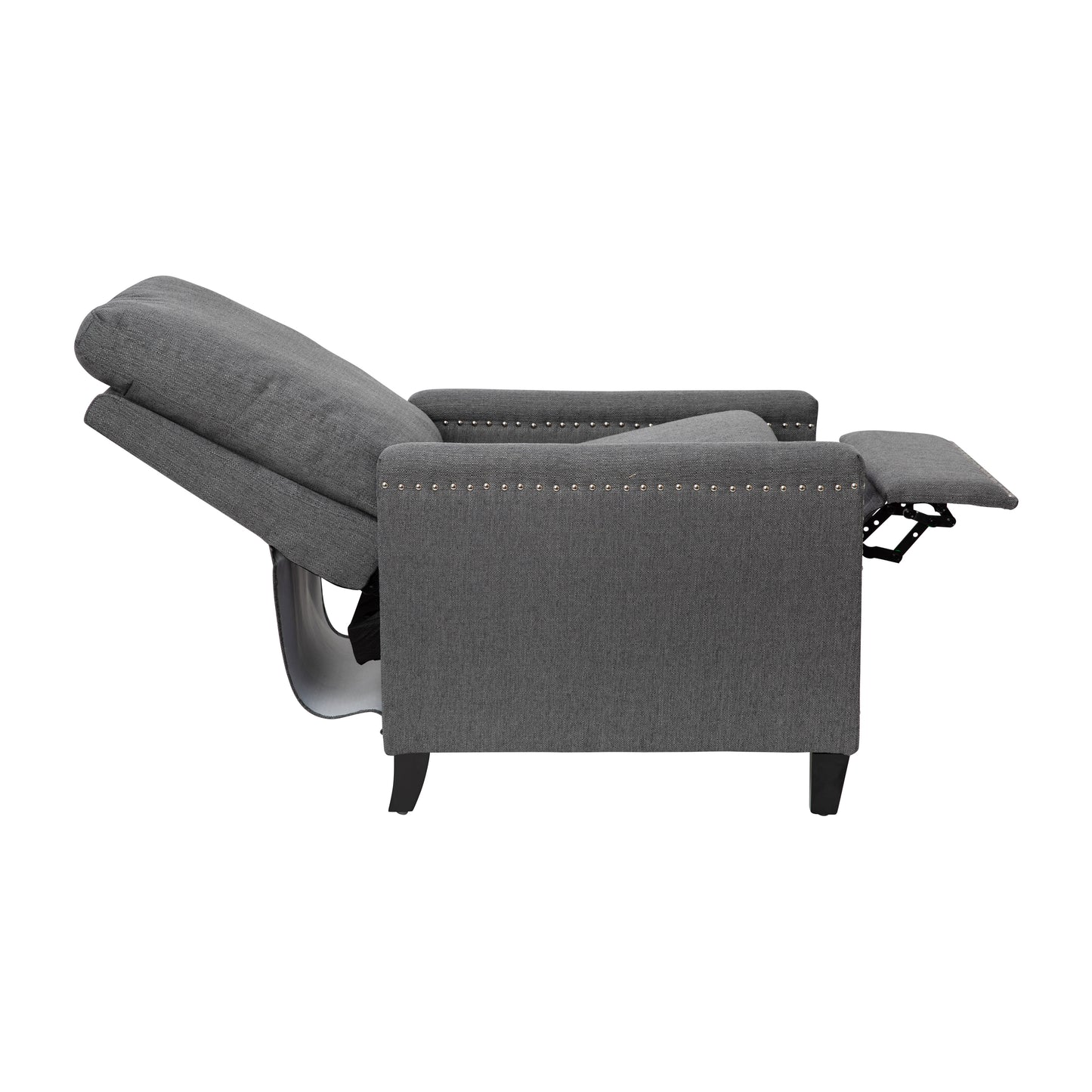 Carson Transitional Style Push Back Recliner Chair - Pillow Back Recliner - Gray Fabric Upholstery - Accent Nail Trim Gray