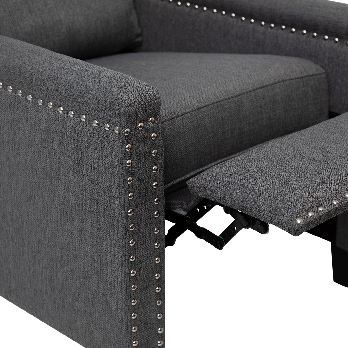 Carson Transitional Style Push Back Recliner Chair - Pillow Back Recliner - Gray Fabric Upholstery - Accent Nail Trim Gray