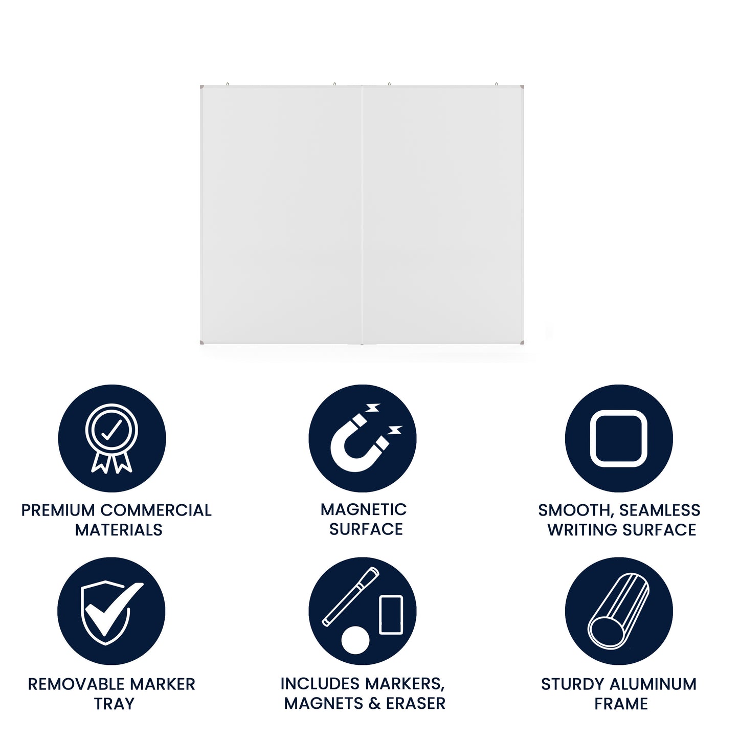 HERCULES Commercial 60" x 48" Whiteboard, Aluminum Magnetic Dry Erase Board with Wall Mount, Marker Tray, Eraser, 3 Markers, 6 Magnets White