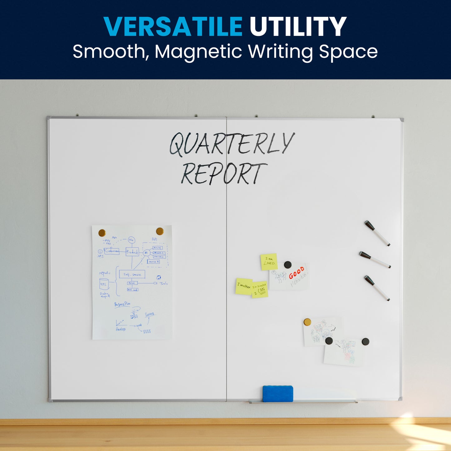HERCULES Commercial 60" x 48" Whiteboard, Aluminum Magnetic Dry Erase Board with Wall Mount, Marker Tray, Eraser, 3 Markers, 6 Magnets White
