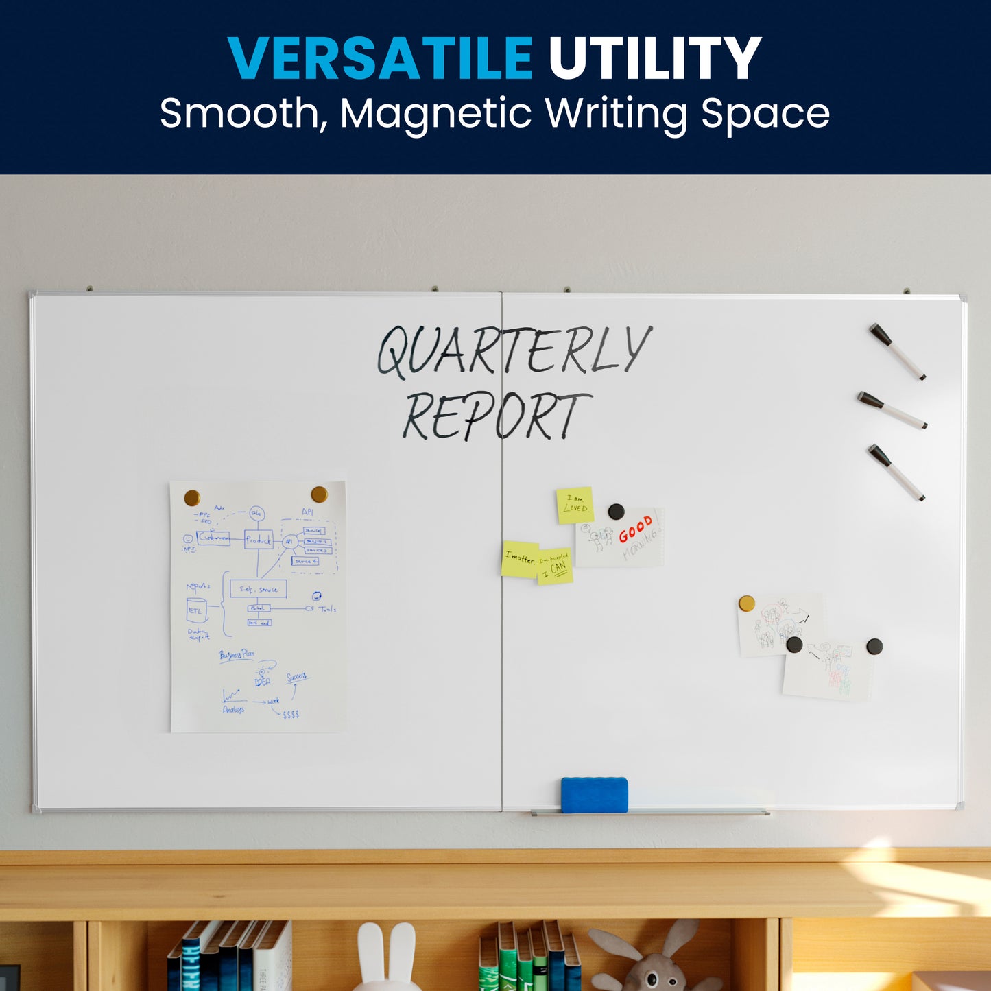 HERCULES Commercial 72" x 40" Whiteboard, Aluminum Magnetic Dry Erase Board with Wall Mount, Marker Tray, Eraser, 3 Markers, 6 Magnets White